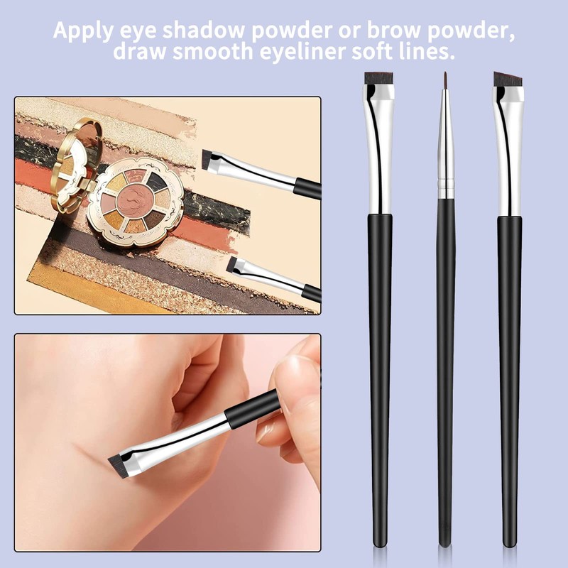 YAZANY 3Pcs Eyeliner Brush Kit, Professional Eyebrow Brush Flat &