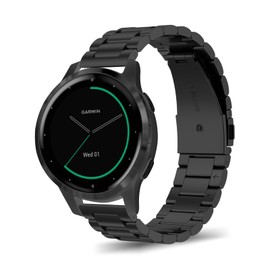 SumRioo 20 mm Strap for Garmin Vivoactive 5/3/3 Music/Venu/Venu 2 Plus/Sq/Sq Music/Sq2/Sq2 Music, Metal Stainless Steel Band for Garmin Forerunner 55/245/245 Music/645/645 Music, Black