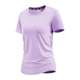 MIER Womens Running Athletic Shirts Dry Fit Active T-Shirt Tops Crew Neck Gym Workout Exercise Tee, Lavender L