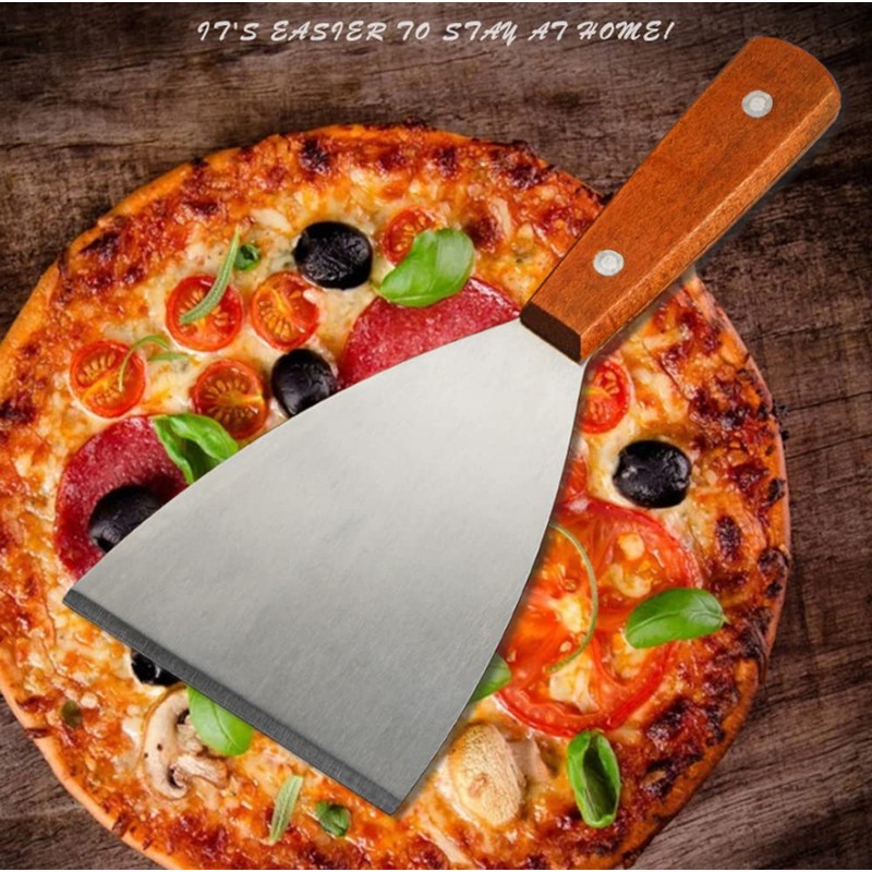 KNVIUE Stainless Steel Grill Griddle Scraper with Wooden Handle, Slant