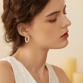 Gold Chunky Hoop Earrings for Women, 18 Carat Gold-Plated Hypoallergenic Twisted Thick Round Hoop Earrings Jewellery Gifts, Brass, No Gemstone