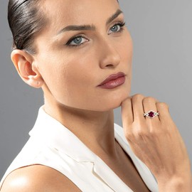 PEORA Created Ruby Lace Ring for Women 925 Sterling Silver, 1.75 Carats Oval Shape 8x6mm, Size 7, July Birthstone Ring, Gifts for Birthday, Anniversary, Wedding, w/Jewelry Box, Sparkling Jewelry