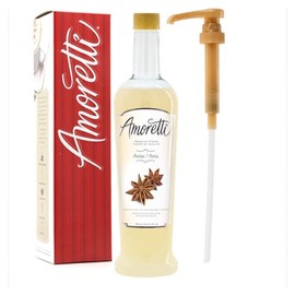 Amoretti - Premium Anise Syrup, 94 Servings Per Bottle (750 ml), with Pump for Flavoring Coffees, Cocktails, and other Beverages, Gluten Free, GMO/GEO Free, Preservative Free
