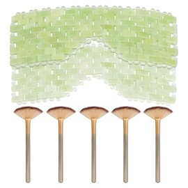 LazyGa 2Pcs Jade Eye Mask & 5 Pieces Facial Fan Mask Brush, Jade Facial Cooling Mask and Brushes Tools Kit for Mud Cream Home Spa/Travel - Relieve Puffiness, Anti-Aging Beauty Supplies