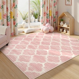 Lahome 5x7 Area Rugs for Living Room,Pink Rugs for Bedroom Girls,Soft Low-Pile Indoor Floor Boho Carpet for Kids Nursery Dorm