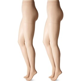 HUE Womens So Silky Control Top Sheer With Invisible Reinforced Toe Tights, Natural - 2 Pair Pack, 3 US