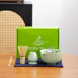 Matcha Whisk Set, Matcha Set Includes Matcha Bowl, Matcha Whisk and Holder, Matcha Scoop, Sifter, Tea Towel - 6 Pcs Perfect Matcha Kit for Matcha Lover and Matcha Tea Ceremony (Mottled Green)