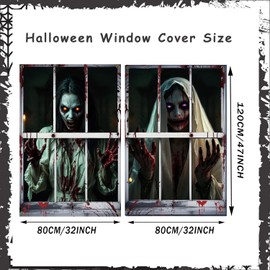 2 Pcs Halloween Window Decorations, Halloween Window Cover, Horror Theme Poster for Indoor and Outdoor Party Decorations, 32x47 inch (Terror A)