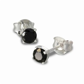SilberDream Earrings SDO714S Zircon Gemstone Sterling Silver 925 for Women 4 mm Diameter Black