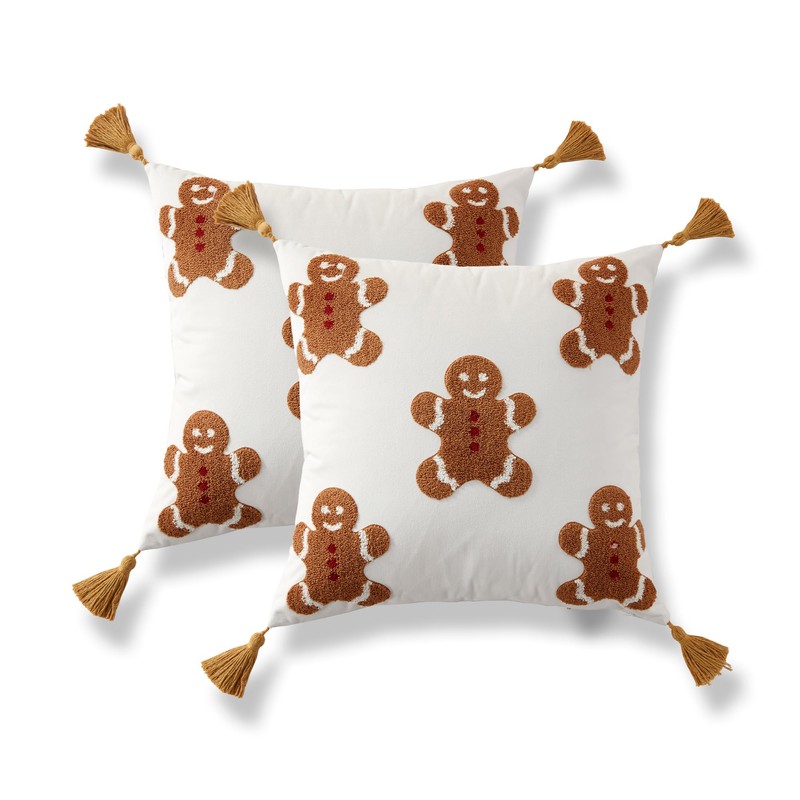 Sonvie Christmas Cushion Covers Set Of 2 with Gingerbread Decor