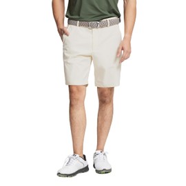 M MAELREG Golf Shorts Men Quick Dry 9'' Inseam Stretch Waist Flat Front Flex Zipper Pocket Casual Shorts Men Beige