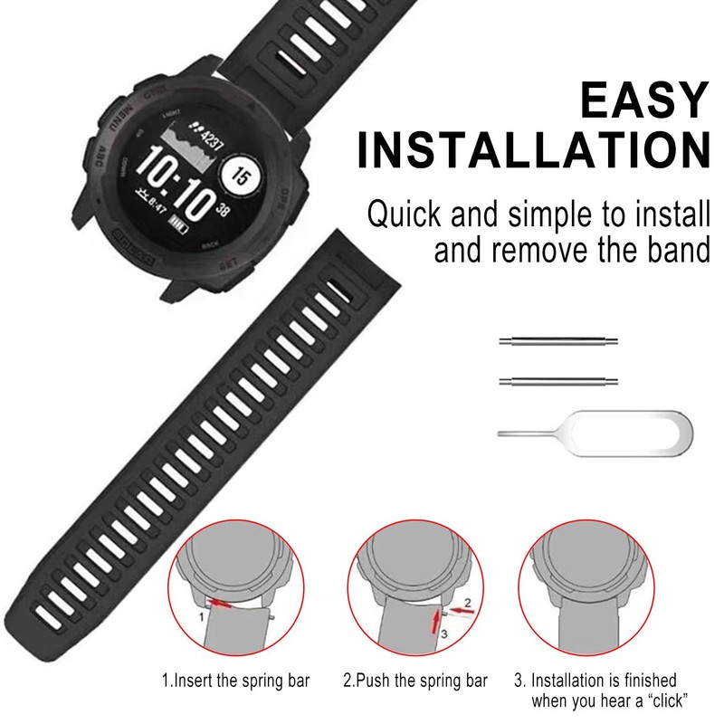Durable Sweat and Water Resistant Silicone Strap for Garmin Instinct