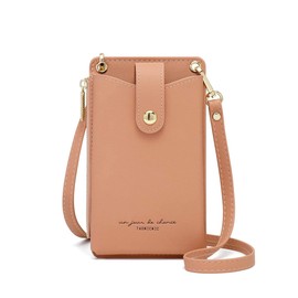 Womens Cellphone Crossbody Bag Small Light Leather Shoulder Purse Handbag Card Wallet Lanyard Case Girls Satchel Pouch (pink)
