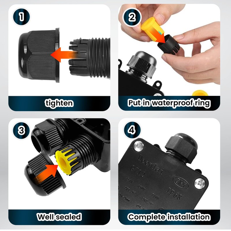 Behogan 4 x Junction Box IP68: Waterproof Outdoor Cable Connector,