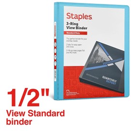 Staples 1/2" 3-Ring View Binder, D-Ring Teal (26429-CC)