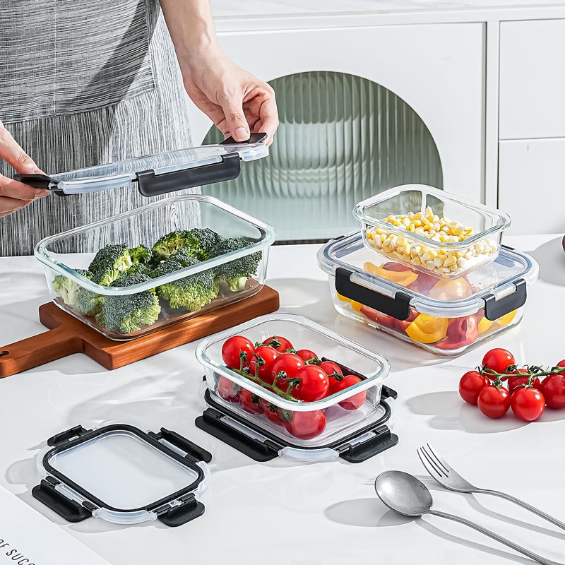 Pmssypl Glass Food Storage Containers with Airtight Locking Lids, 4-Piece