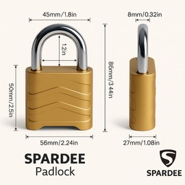 SPARDEE Large Combination Lock, 56mm 4-Digit Padlock with 8mm Shackle, Weatherproof Outdoor Lock for Gate, Fence, Shed, Gym, Toolbox, Locker (Gold-1pk)