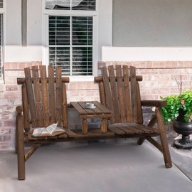 Outsunny Wood Adirondack Patio Bench Chair - Natural