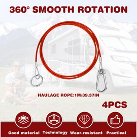 Brake Cable Catch Rope 1 Metre, Pack of 4 Safety Rope Trailer, Safety Rope Trailer Protection, Tear-Off Rope Trailer, Tear-Off Rope, for All Common Braked Trailers