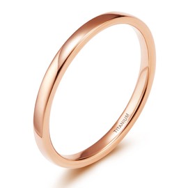 TIGRADE 2mm 4mm Rose Gold Titanium Plain Dome High Polished Wedding Band Ring Comfort Fit Size 3.5-12.5 (2mm, 5)