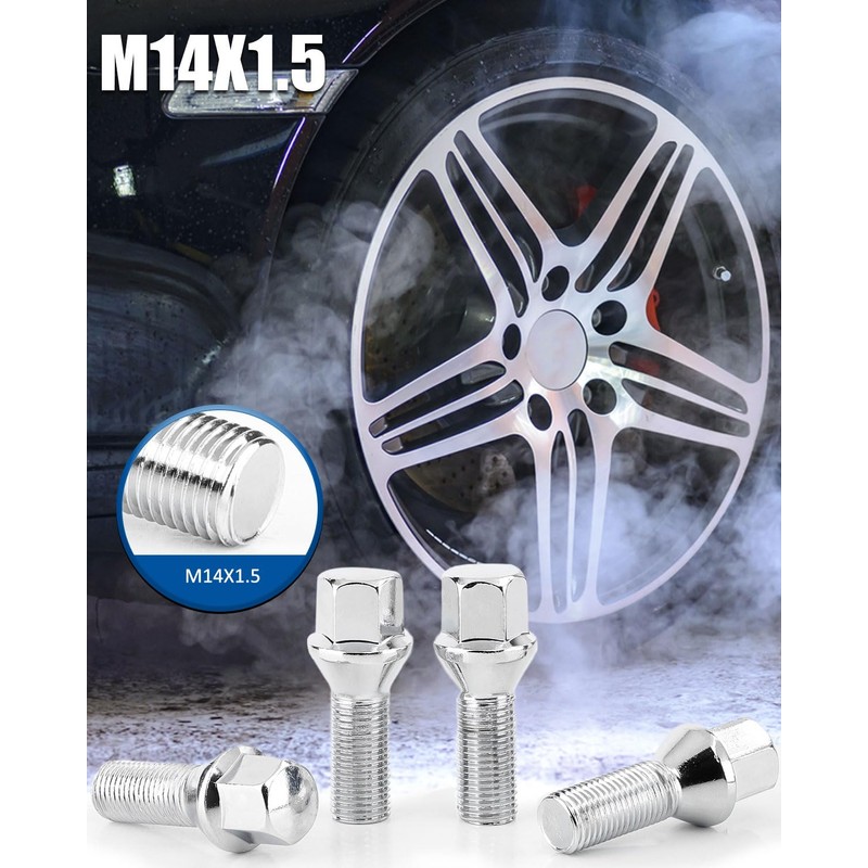 GAsupply 14x1.5 28mm Shank Lug Bolts, 20pcs Chrome Conical Seat