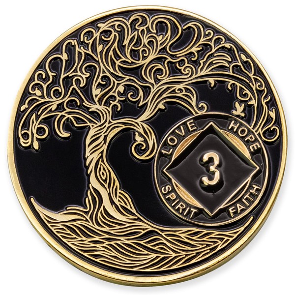 3 Years Black & Gold Plated NA Coin - Sobriety