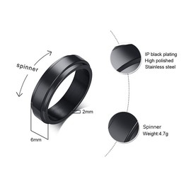 6mm Titanium Steel Black Fidget Ring Stainless Steel Spinner Rings Stress Relieving Anxiety Ring Engagement Wedding Promise Band for Women Men Size 12