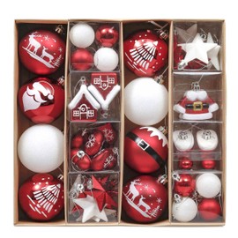 Valery Madelyn 50pcs Christmas Baubles, 3-8cm Traditional Red and White Shatterproof Christmas Ball Ornaments Decoration for Christmas Tree Decor