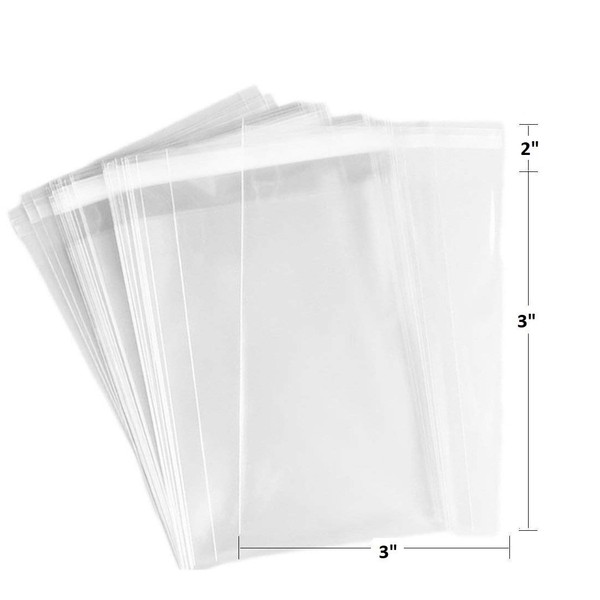 200 Pack Clear Resealable Cellophane Bags - Thick 1.4 MIL Glossy Self Seal Cello Bag for Gifts, Food, Soap, Candles and Bakery Goods (3" X 3" - 200 Pack)