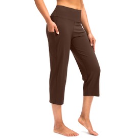 G Gradual Capri Pants for Women High Waist Workout Yoga Pants with Pockets Tummy Control Leggings Crop Straight Pants(Espresso,XXL)