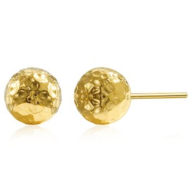 Shiny Gold Studs Earrings for Women, 6mm 8mm Lightweight Gold Ball Earrings for Women, Waterproof Surgical Steel Stud Earrings Gold Filled, Hammered Texture Handmade Ball Stud Earrings