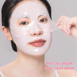 Kollagen Maske, Bio Collagen Real Deep Mask - 5 Stück - Intensive Feuchtigkeitsversorgung | Straffung | Sofortige Ausstrahlung des Teints, Für Jeden Hauttyp Geeignet (Rosa)