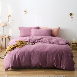 Cottonight Purple Comforter Set Queen Pale Mauve Bedding Comforter Set Full Solid Modern Cotton Dusty Lilac Purple Blanket Quilts Cotton Breathable 3 Piece Purple Comforter Set for Women Adults
