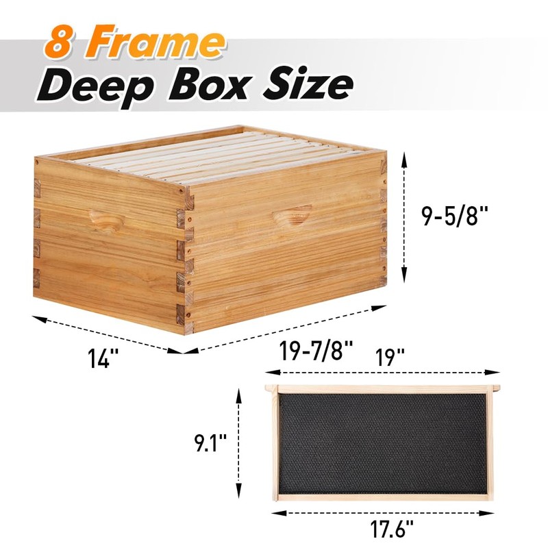 POLLIBEE Beehive- 8 Frame Bee Hive Starter kit, Beeswax Coated