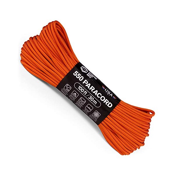 Atwood Rope MFG 550 Paracord 100 Feet 7-Strand Core Nylon Parachute Cord Outside Survival Gear Made in USA | Lanyards, Bracelets, Handle Wraps, Keychain (Burnt Orange)