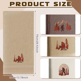 FuWeave 3 Pcs Bigfoot Hand Towels Funny Big Foot Sasquatch Gifts Forest Mountain Embroidered Decorative Bathroom Towels for Bathroom Kitchen Decor, 100% Cotton, 13.3 x 29.5''(Brown)