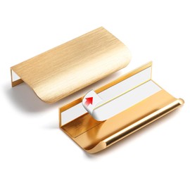 BaiNong 5 Pack 3 inch self Adhesive Cabinet pulls Adhesive Cabinet Handles Gold Stick on Handles for Finger pulls for cabinets Drawer pulls Concealed Seam Flat Edge