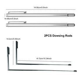 Copper Probe Rods, Pack of 2 Dowsing Rods, Dowsing Rods Made of Copper, for Divination and Water Detection/Finding Tools (Silver)
