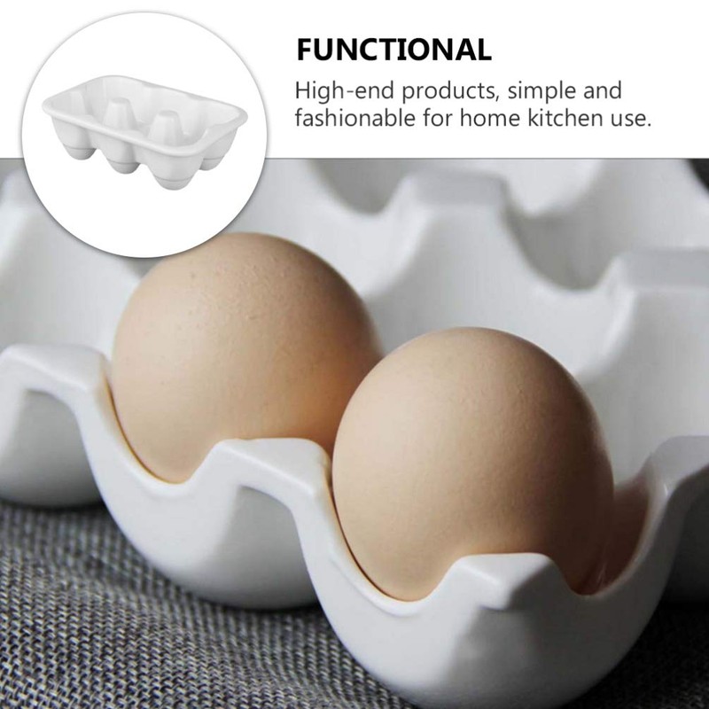 Cabilock Ceramic 6 Cup Egg Holder Half Dozen White Porcelain