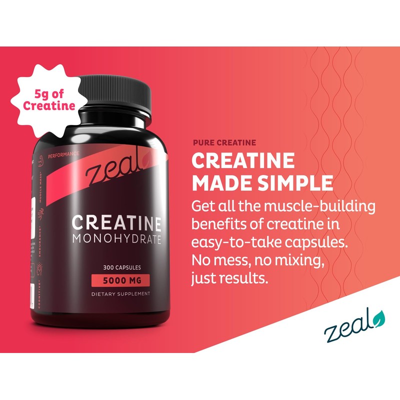Zeal Creatine Monohydrate (300 Capsules, Unflavored)
