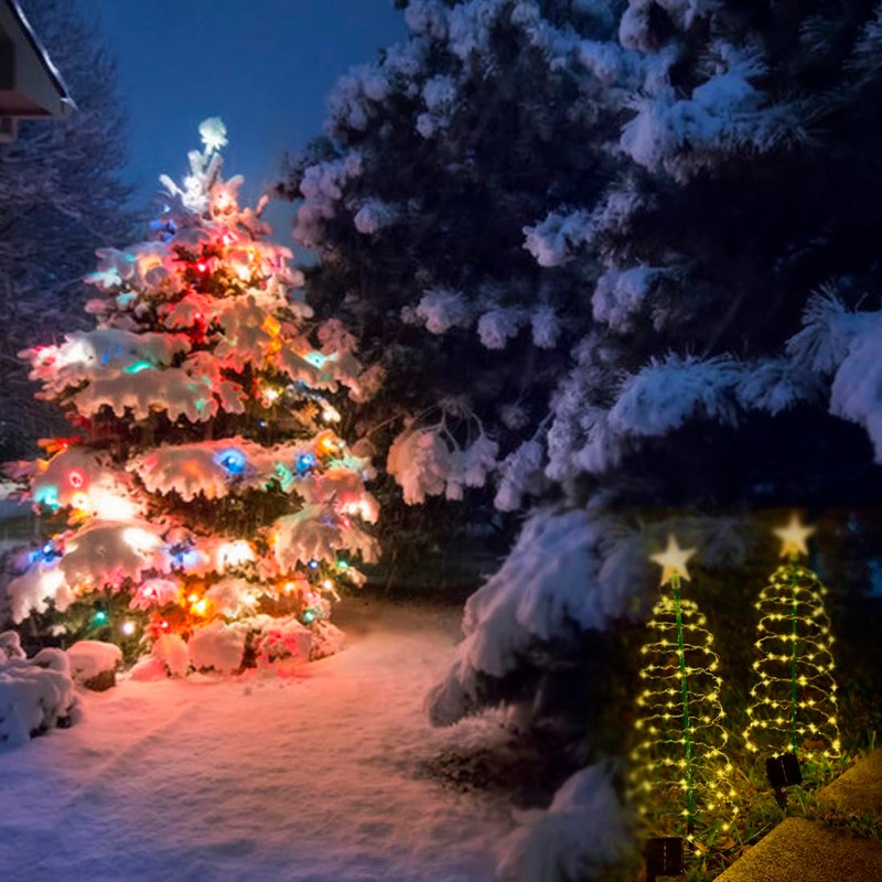 MINTSSOUL 2 Pack Solar Spiral Christmas Trees with Warm White