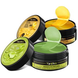 Pack of 2 60 Hydration Moisturising Eye Pad Mask, Green + 24 K Gold, 30 Pairs of Collagen Hydrogel Anti-Ageing Eye Pads, Hyaluronic Acid Eye Mask, Dark Circles Removal, Collagen Eye Mask