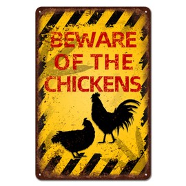 Vintage Chickens Metal Sign Beware of Chickens Aluminum Sign Funny Beware Animal Decor 12"x8" Inch