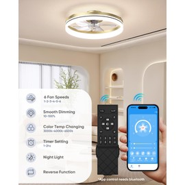 Ceiling Fans with Lights and Remote/APP Control, 19.7in Flush Mount Ceiling Fan with Light, Smart Low Profile Ceiling Fan 6 Wind Speeds, 3000K-6500K Dimmable LED Ceiling Fan Light for Bedroom, Gold