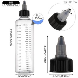 TRHDFW 2 Pack Applicator Bottle for Hair, 8.5oz Hair Color Applicator Bottle Twist-On Top Tip Cap Hair Oil Applicator, Plastic Squeeze Bottle Root Hair Dye Bottle with Graduated Scale