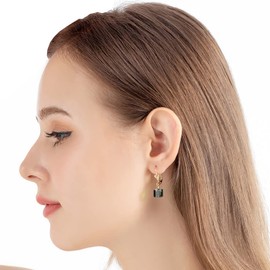 Austrian Crystal Cube Drop Earrings for Women Leverback Dangle Earrings 14K Gold Plated Hypoallergenic Jewelry (Black)