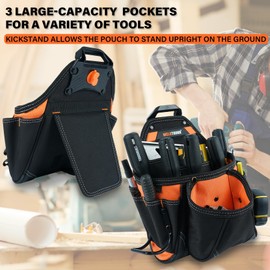 MELOTOUGH Contractor Pouch Electrician Tool Pouch Nail Screw Work Framer Tool Belt Pouch with Hammer Loop Clip on Utility Tool Organizer Pouch with Kickstand Back(Orange)