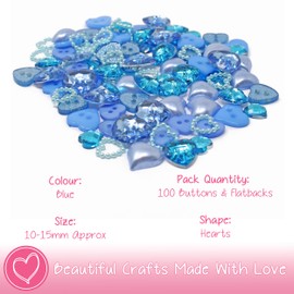 Wedding Touches 100 Mix Blue Resin Heart Flatbacks Craft Cardmaking Embellishments