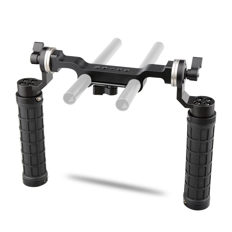 CAMVATE ロゼットハンドルグリップ（2本セット）＋15mmダブルロッドクランプ ロゼットアダプター 1/4"ネジ穴付き DSLRカメラ、フォローフォーカス用