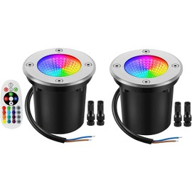 Junview Low Voltage Landscape Lights RGBW LED Well Lights Landscape Lighting IP67 Waterproof Outdoor Landscape Lights12V-24V Pathway Deck Ground Lights(2Pack with Connectors)